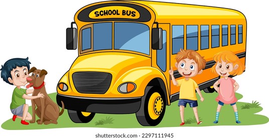 School Bus with Many Kids illustration