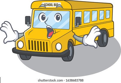 School bus mascot design concept with a surprised gesture