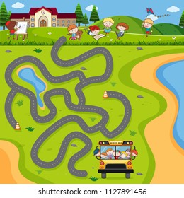 School Bus Maze Puzzle Game Illustration Stock Vector (Royalty Free ...