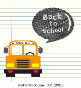 school bus with message back to school on  notebook paper, Vector EPS 10.