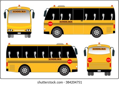 School bus, Mini bus of School bus. Side, Font and back view.