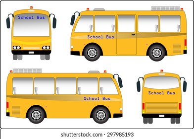 School bus, Mini bus of School bus vector. Side, Font and back view.