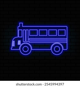Cartel de neón del autobús escolar. Ilustración vectorial para el diseño. Concepto de transporte.