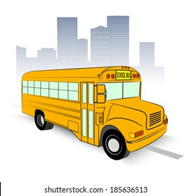 school bus on city background