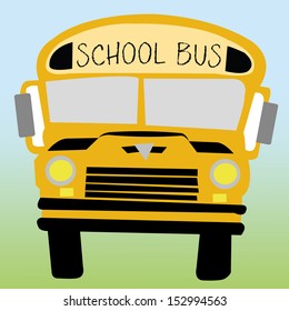 school bus on green and blue background