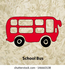 School bus on the old paper background. Vector art