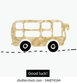 School bus on the old paper background. Vector art