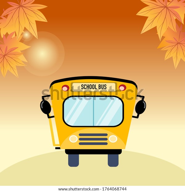 School bus on the road in\
autumn (fall) season. Back to school concept. Flat vector\
illustration.