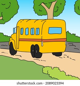 school bus on the road background vector illustration