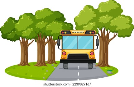 Autobús escolar en la ilustración de la carretera