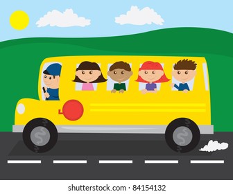 School bus on the road with kids.