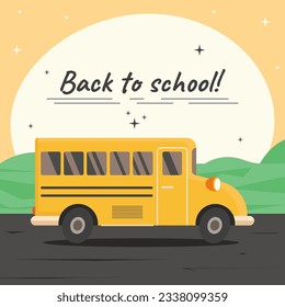 Autobús escolar en carretera y texto Volver a la escuela