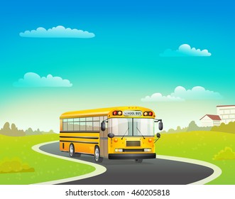 school bus on road. vector illustration