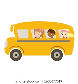 School bus. Bus on a transparent background, isolated. Cartoon bus