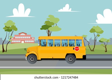School bus on the way of school