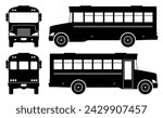 School bus on a white background. Vehicle icons set view from the side, front, back, top
