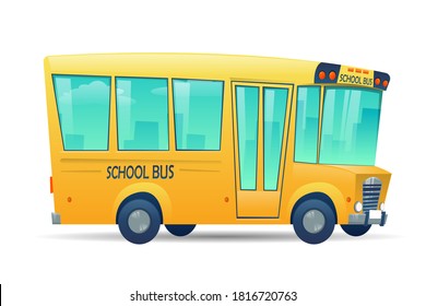 School bus on white background. Bus for  children, education conception. Transportation pupil or student, transport and automobile. Vector illustration 