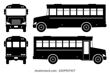 Schulbus auf weißem Hintergrund. Fahrzeugsymbole Ansicht von der Seite, vorn, hinten, oben einstellen