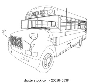 School bus outline from black lines isolated on white background. Perspective view. Vector illustration