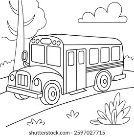 school bus outline for coloring book 
