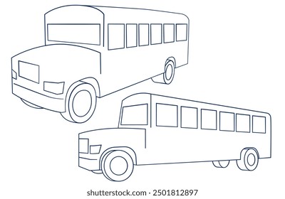 Ilustración de esquema de autobús escolar. Vista de Perspectiva. Escuela, estudiantes, autobús, educación. 