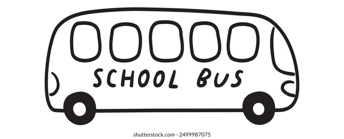 School bus. Outline illustration. Vector hand drawn isolated icon on white background.