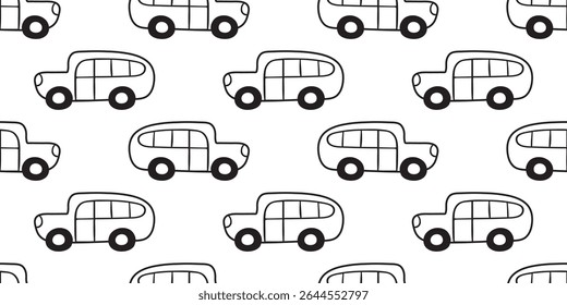 School bus. Outline seamless pattern. Hand drawn illustration. Vector design. White background.