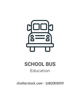 School bus outline vector icon. Thin line black school bus icon, flat vector simple element illustration from editable education concept isolated stroke on white background