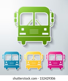 school bus paper sticker icon set