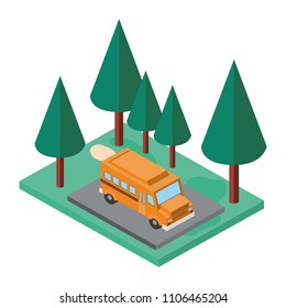 school bus in the parking zone isometric