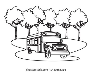 School bus passing by park scenery vector illustration graphic design