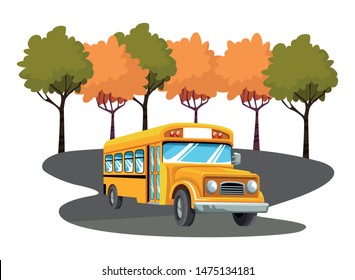 School bus passing by park scenery vector illustration graphic design