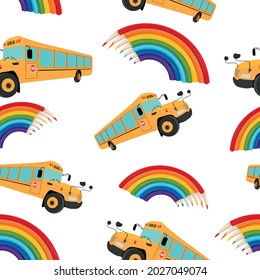 school bus pencil rainbow childish seamless pattern  