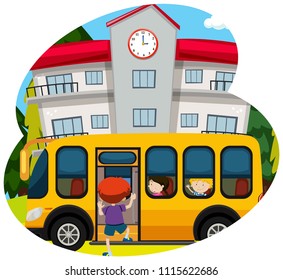 School Bus Pick Up Student to School illustration
