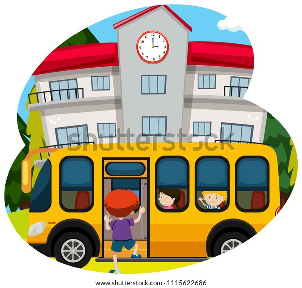 School Bus\
Pick Up Student to School\
illustration