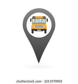 School bus in pointer in flat style. Front view. Colorful flat style cartoon vector illustration isolated on white background.