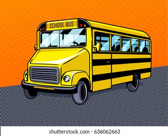 School bus pop art style vector illustration. Comic book style imitation