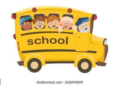 school bus and pupils