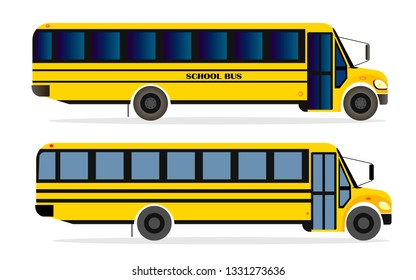 The school bus is real and flat. Set of vector illustration on white background