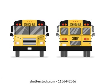 School bus, rear view and front. Isolated on white background. Vector illustration in a flat style