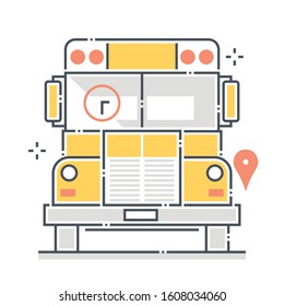 School bus related color line vector icon, illustration. The icon is about students, transportation, vehicle, education, public transport. The composition is infinitely scalable.