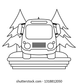 School bus in rural highway black and white