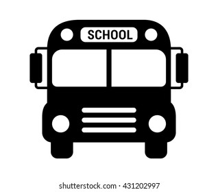 School bus or schoolbus transportation vehicle with label flat vector icon for apps and websites