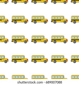School bus seamless pattern in cartoon style isolated on white background vector illustration for web