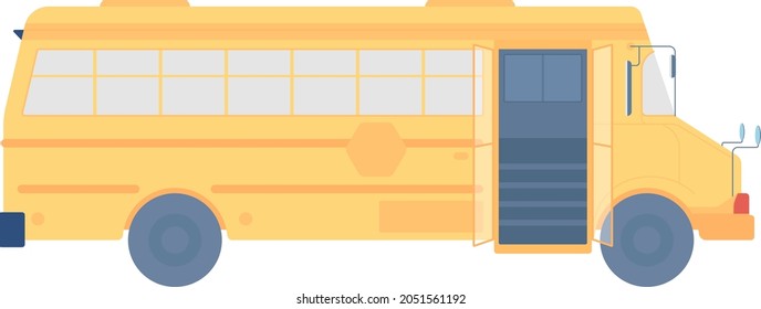 School bus semi flat color vector item. Transportation to preschool. Full realistic object on white. Back to school isolated modern cartoon style illustration for graphic design and animation