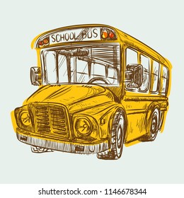 School bus.  September 1.hand drown yellow bus, point. vector