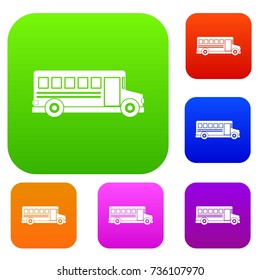School bus set icon color in flat style isolated on white. Collection sings vector illustration