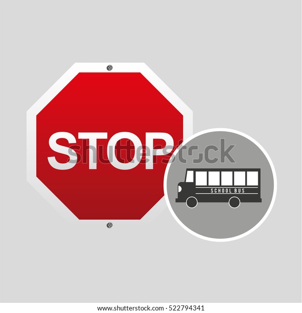 school bus side stop road sign design vector\
illustration eps 10