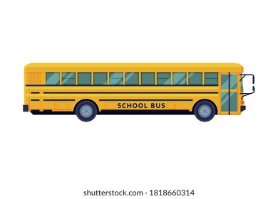 School Bus, Side View, Back to School Concept, Students Transportation Vehicle Flat Vector Illustration