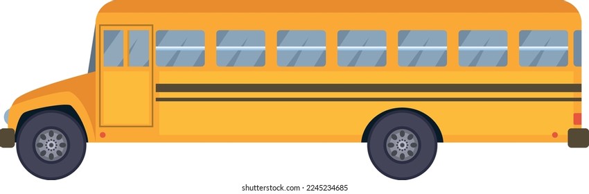 Vista lateral del autobús escolar. Transporte amarillo de dibujos animados